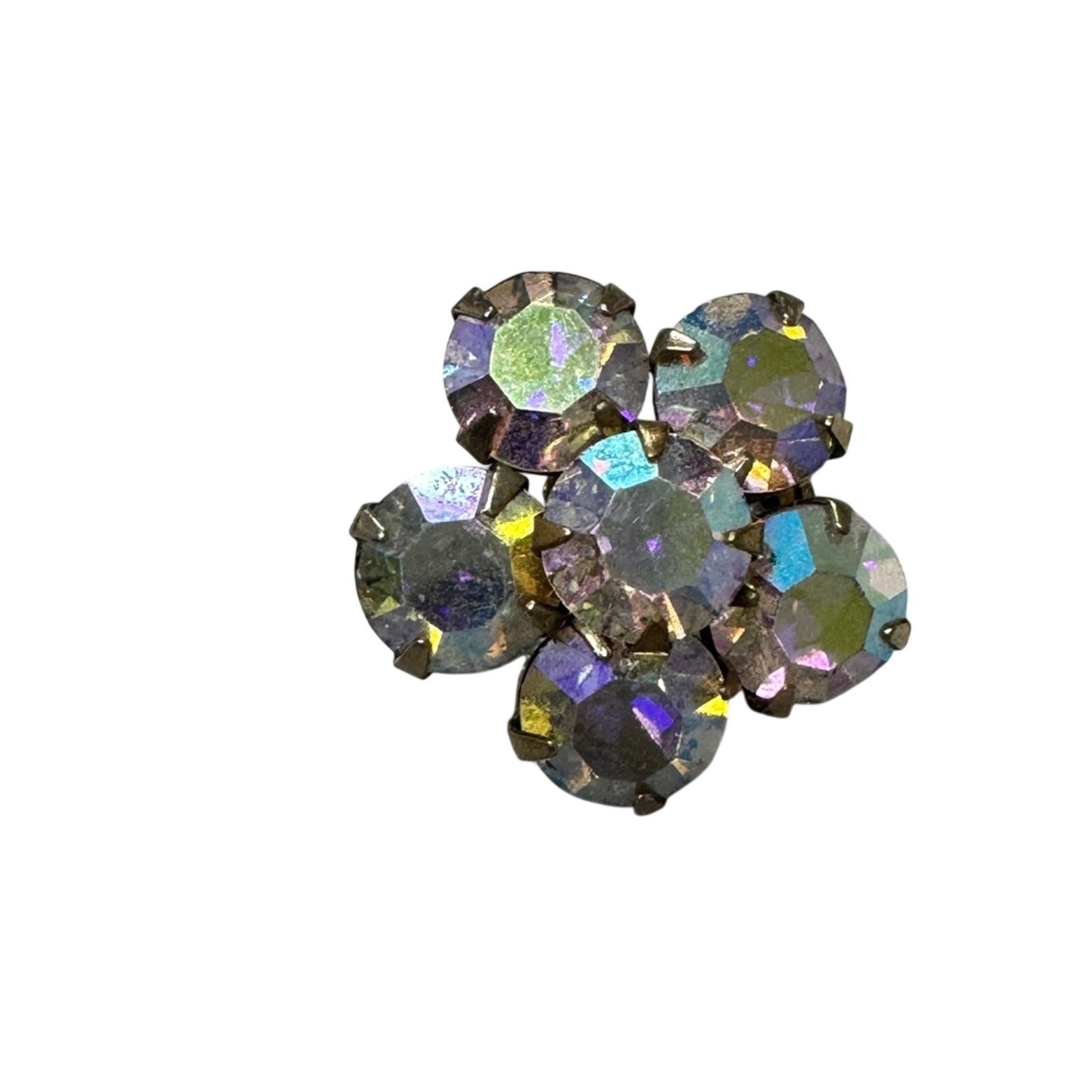 Vintage Extra Small Aurora Borealis Flower Brooch Pin Estate Jewelry