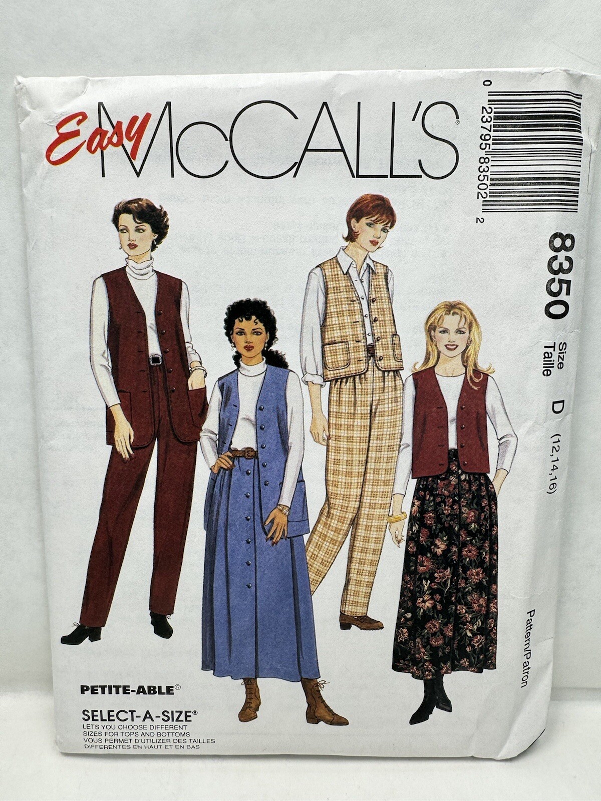 McCalls 8350 Misses Petite-able Vest Skirt Pants Pattern 12-16 *uncut*
