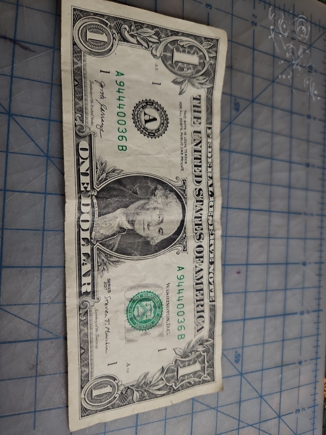 2017 One Dollar Bill Fancy Serial Number Trinary