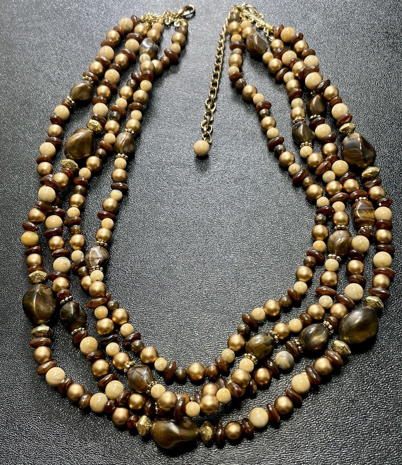 Vintage 20” Brown Lucite Tiger Eye Gemstone Beaded Layered Necklace