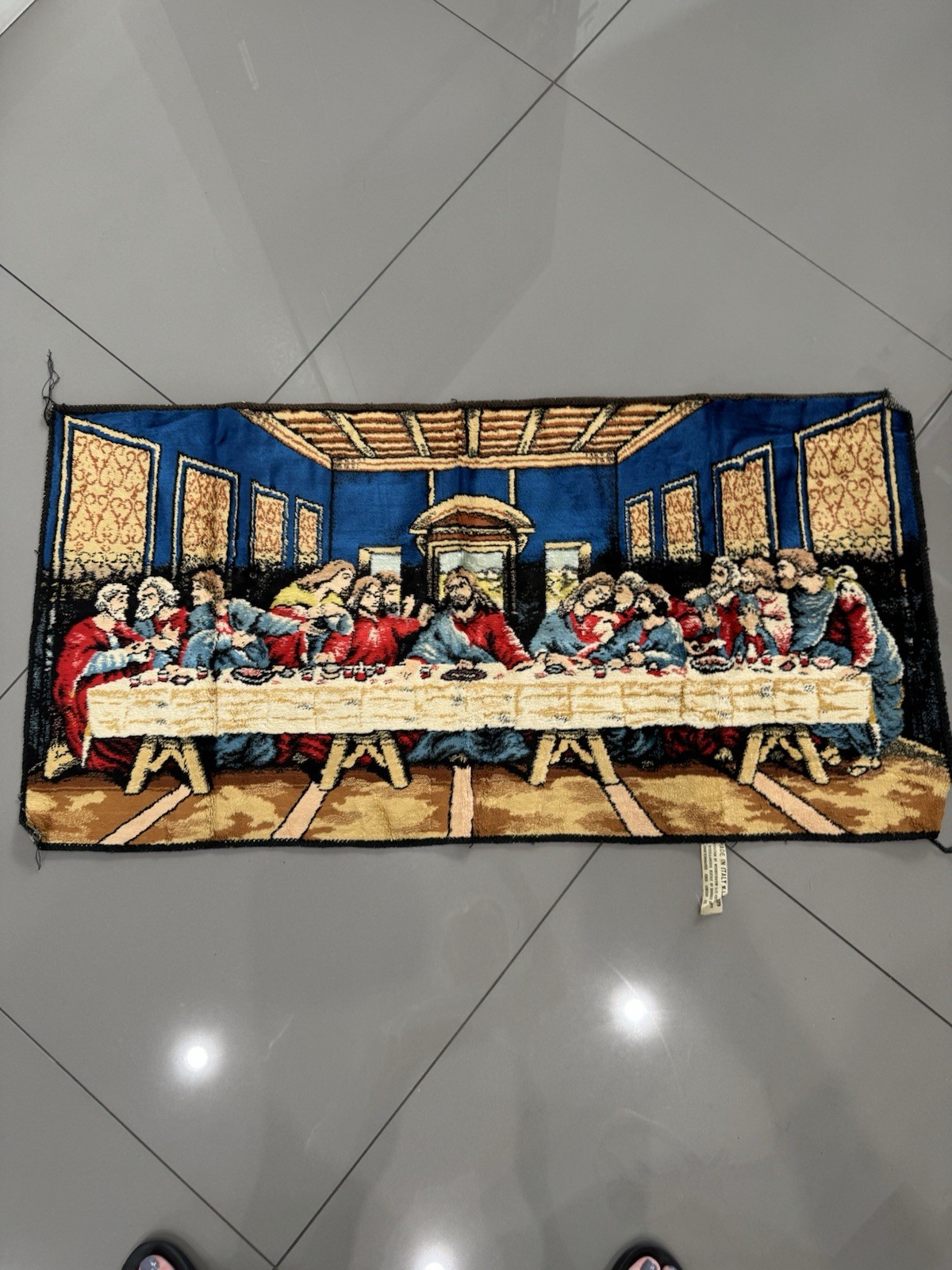 Jesus the Lord's Last Supper Woven Tapestry Rug Wall Hanging 39 X 19.5 Italy