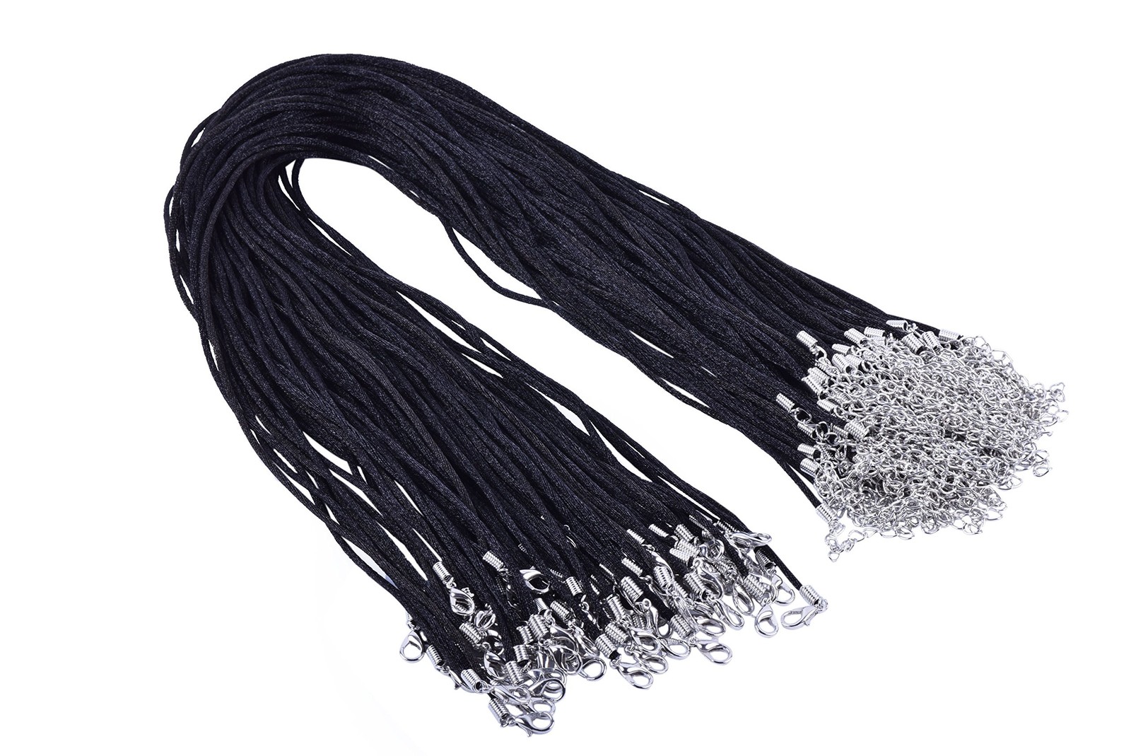 KONMAY 50pcs Black Satin Silk Necklace Cord 2.0mm/24'' with 2'' 24'', 
