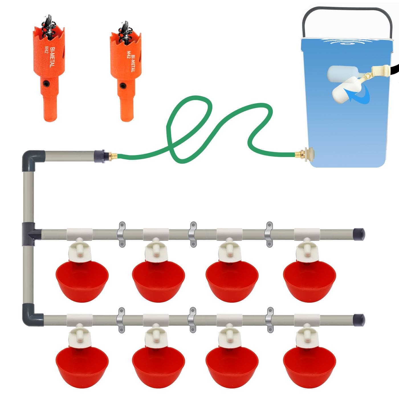 Complete Set Pipeline Automatic Chicken Watering System, 1/2" PVC Tee Fitting...