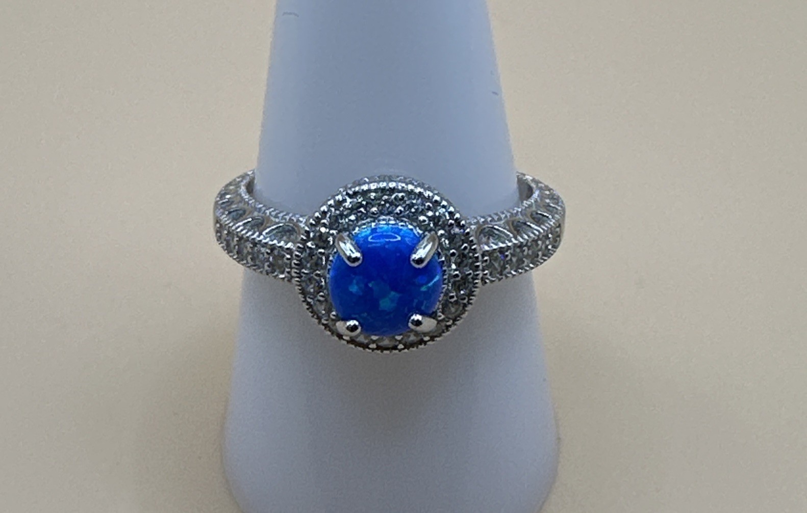 Elegant 925 Sterling Silver Blue & Clear Sparkly CZ Ring/Size 10