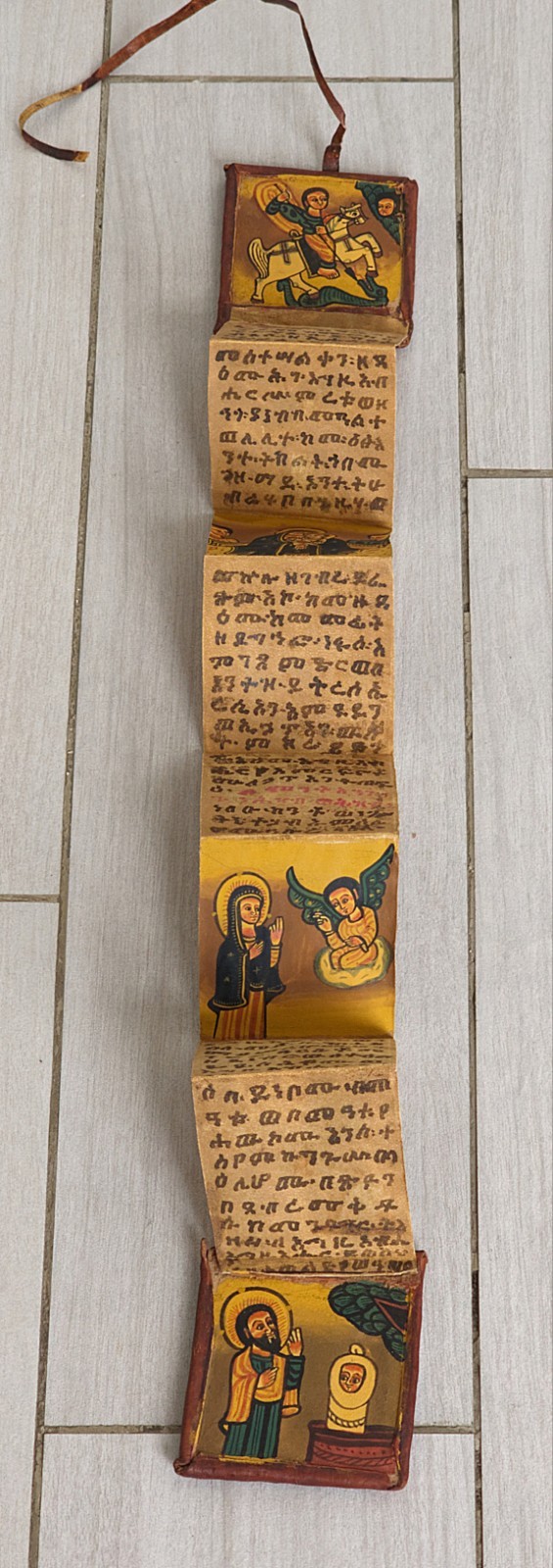 Antique Ethiopian Sensul Manuscript - Coptic Icon Folding Prayer Book Orthodox 