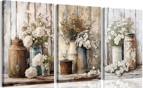 Vintage Rustic Farmhouse Wall Art Vintage Country Floral 16"L x 12"W Canvas