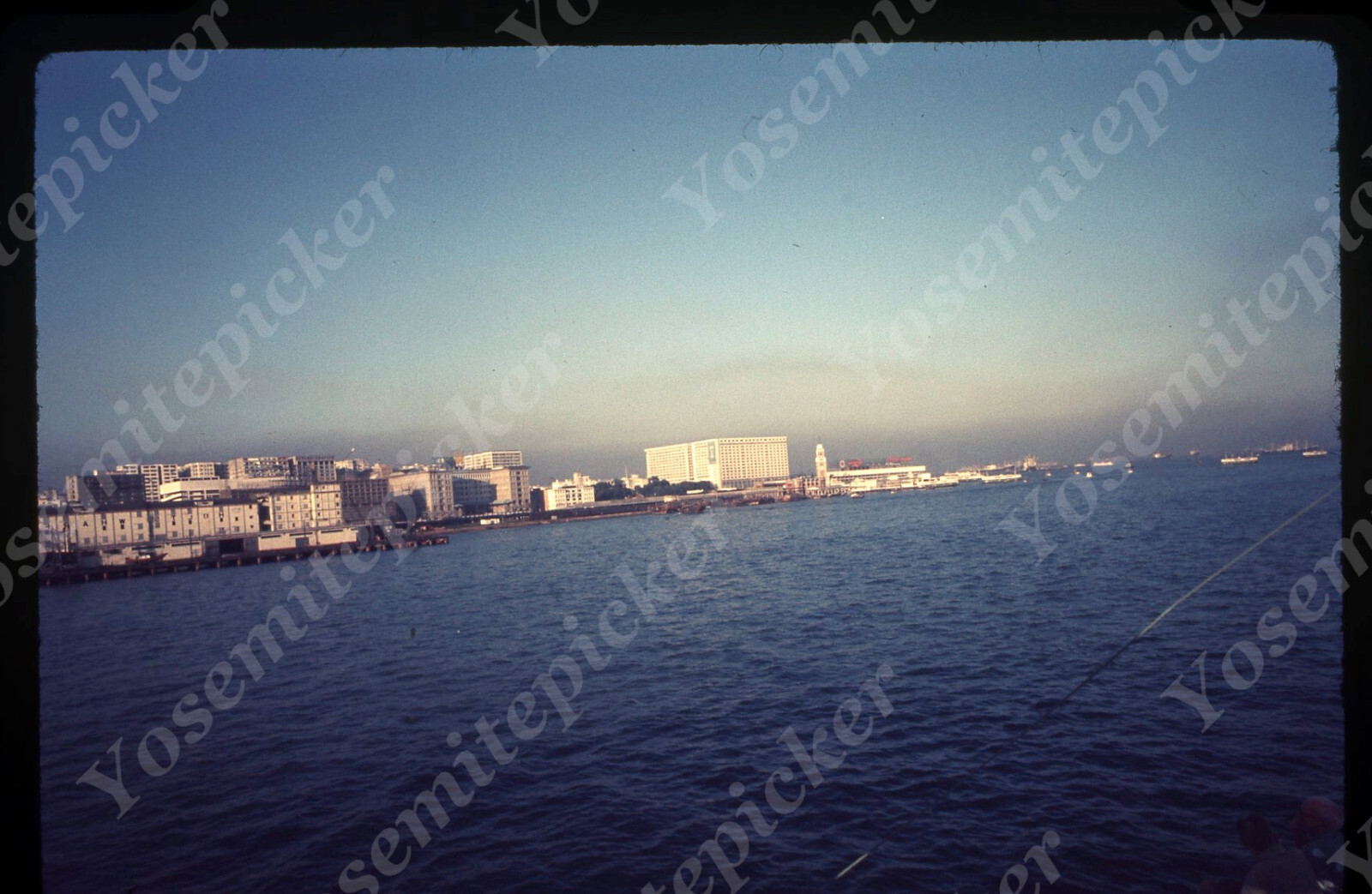 sl90 Original slide 1970's  Hong Kong Clock Tower Station harbor 498a