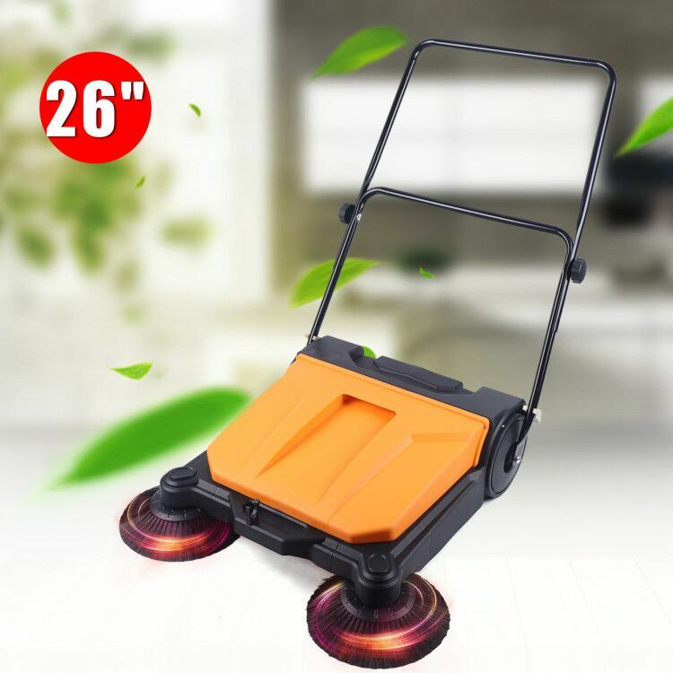 26-Inch Twin Walk-Behind Outdoor Hand Push Floor Sweeping Sweeper No Electric US
