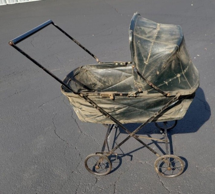 Antique Early 1900's Leather Baby Buggy