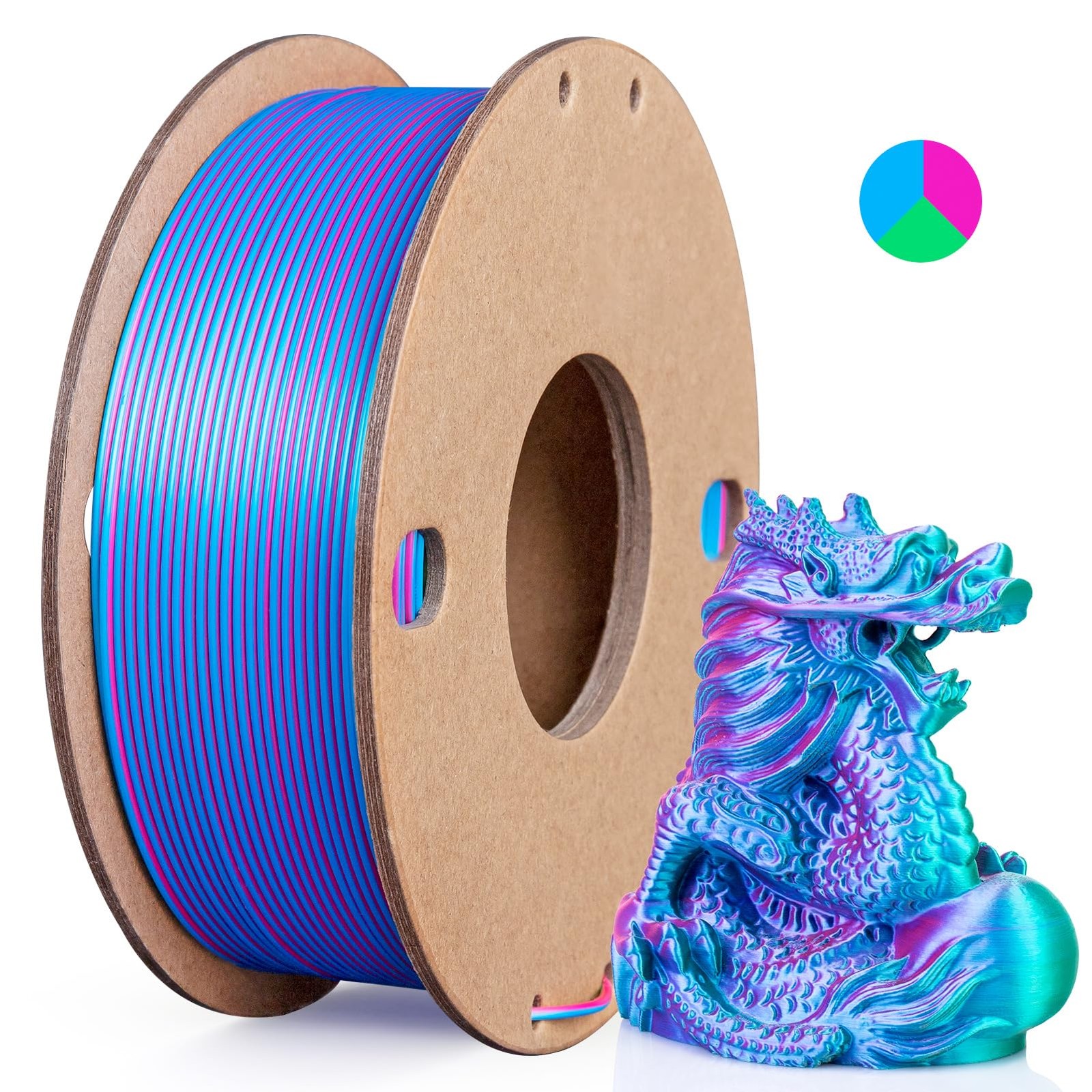 3Dgenius Silk PLA 3D Printer 250g, Tri Colors(rose Red+sky Blue+green) 