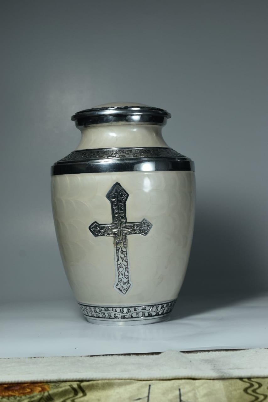 Christian Cross Cremation Urn 25cm Aluminum Memorial Ashes
