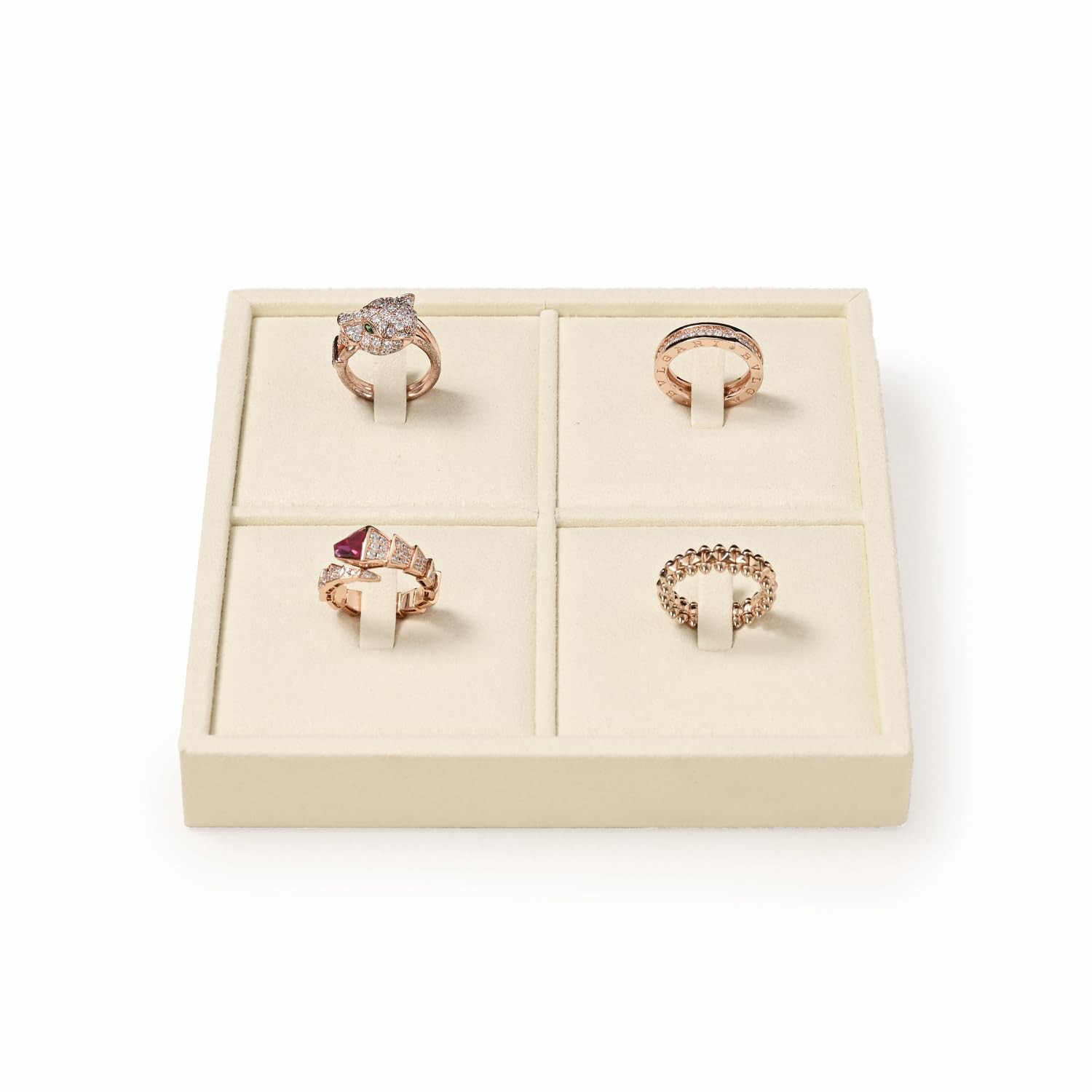 Microfiber 4 Slots Jewelry Ring Display Tray Rings Display Organizer Tray(Beige)