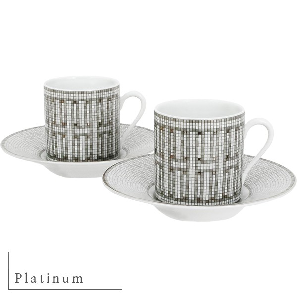 Hermes Coffee Cup & Saucer Mosaic 24 Mosaique Platinum P035017P 3222