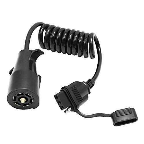 5ft 7 Way Round to 4 Way Pin Flat Trailer Connector Adapter Coiled Wiring 