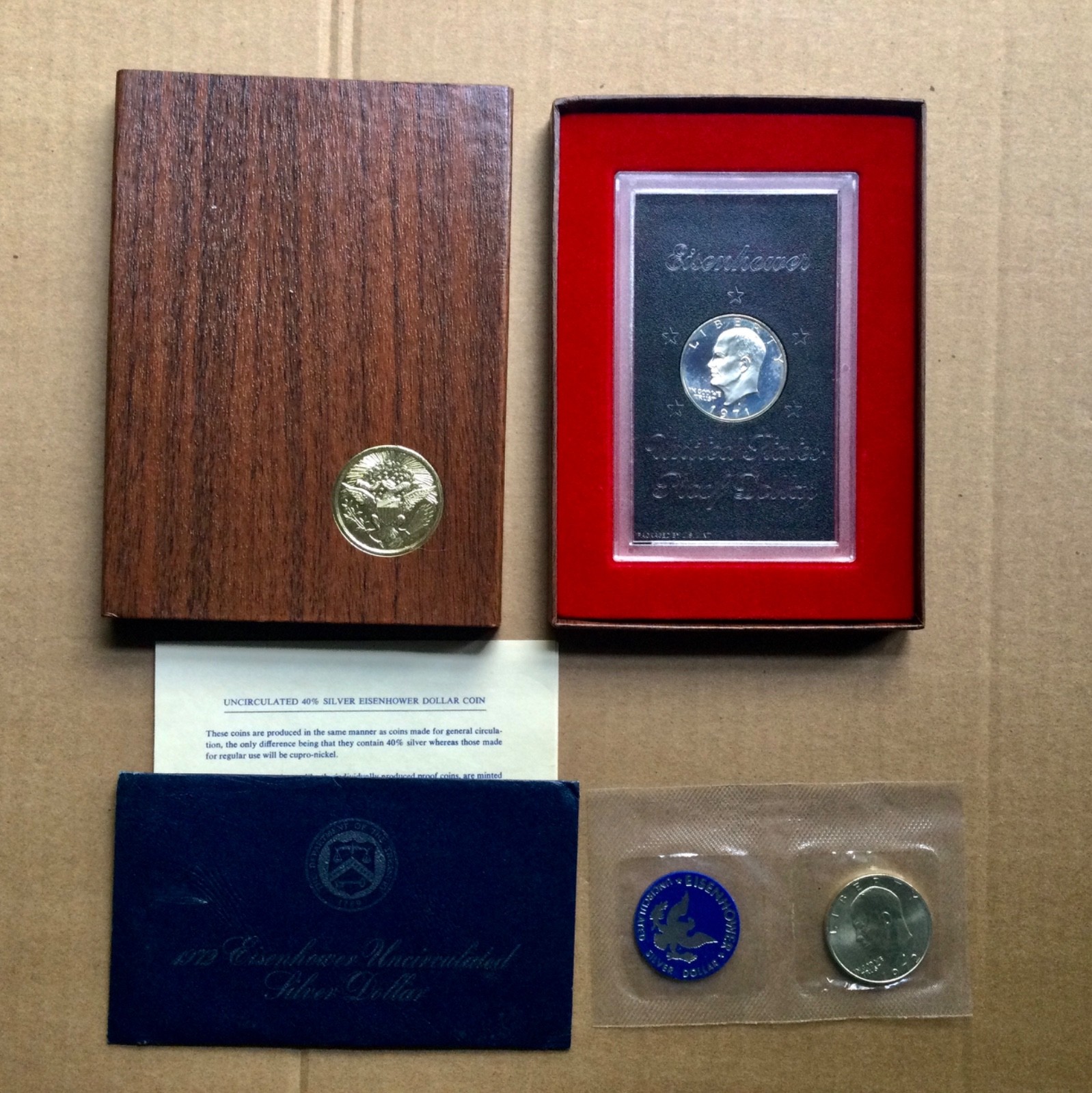 1972 S Silver Eisenhower Proof Dollar and Uncirculated Dollar Set.