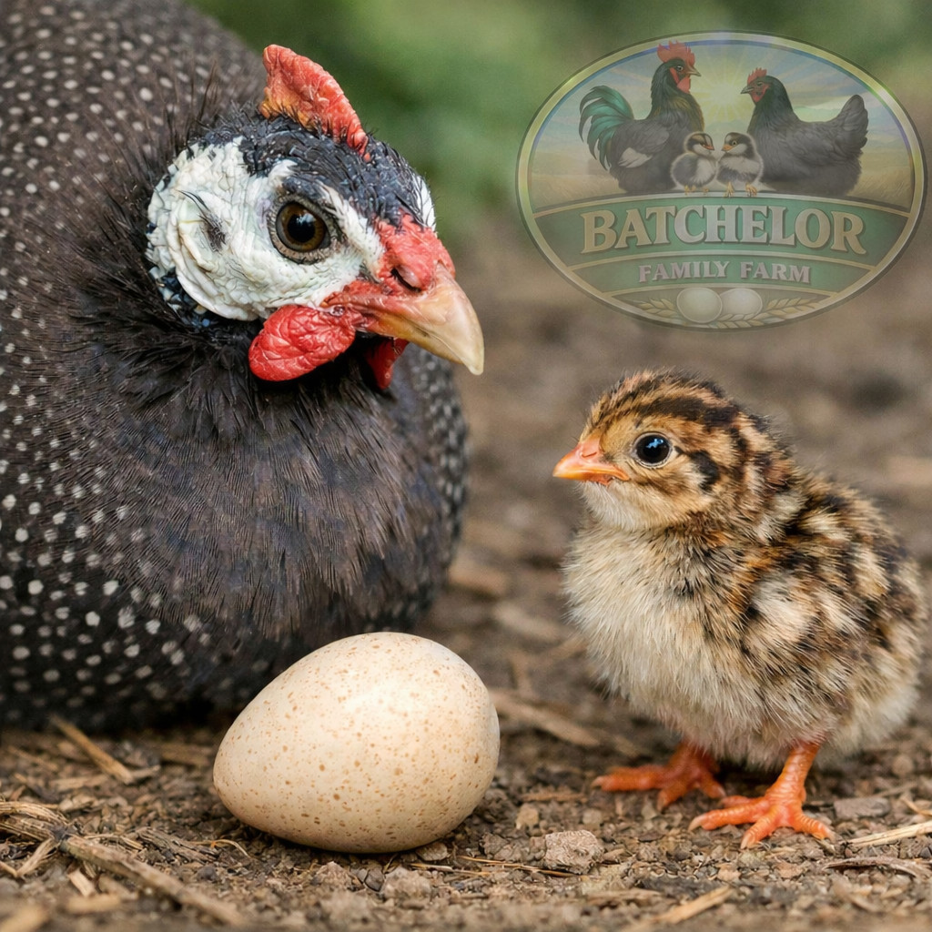 12 Guinea Fowl Hatching Eggs-Pearl and Lavender-Fertility Confirmed