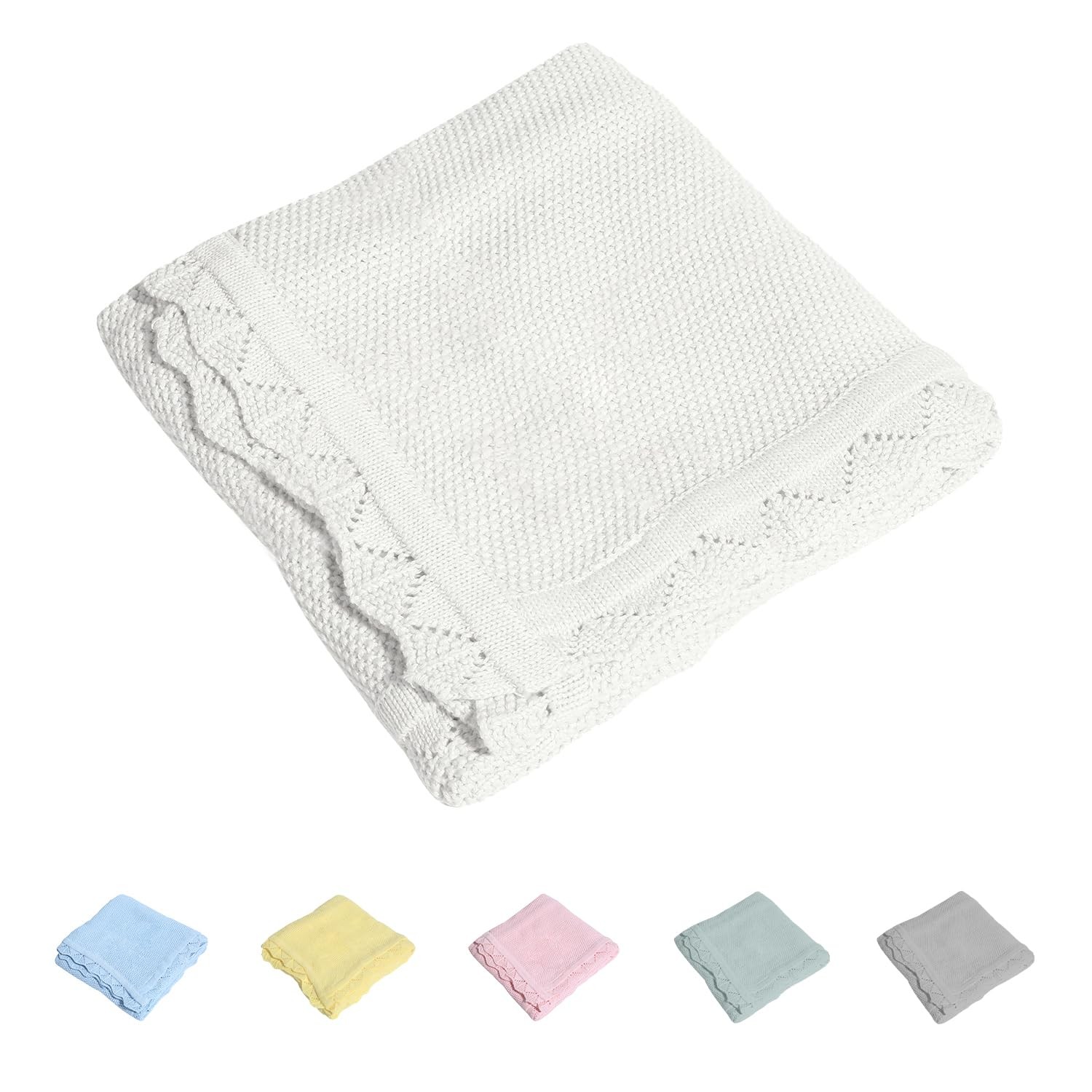 30x40 Inch White 100% Cotton Knit Lace Soft Warm Toddler Newborn Baby Blanket