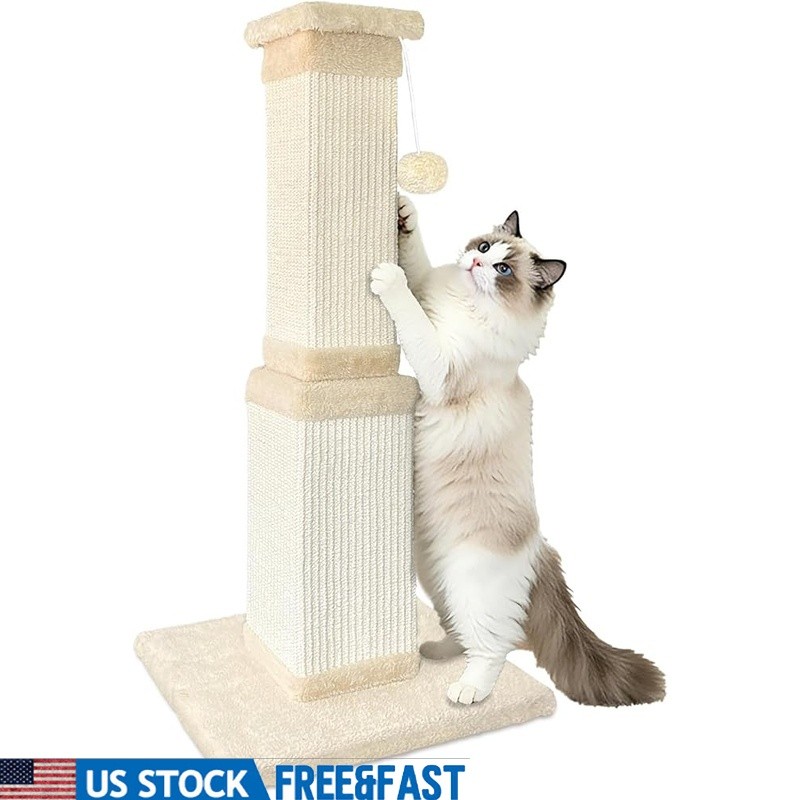 Sisal Cat Scratching Post Indoor Large Cats Sturdy Wood Base Easy Assembly New