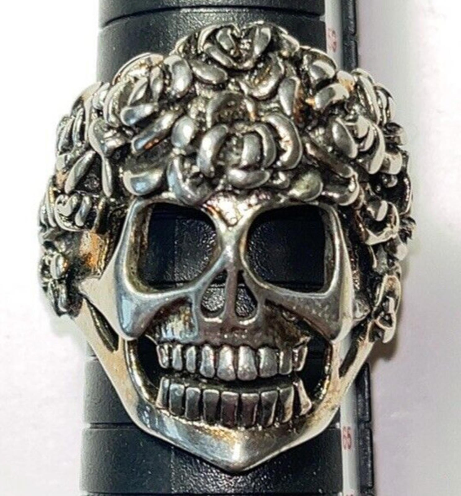 G & S Biker Ring Flower Skull Size 10 1986 Engraved 