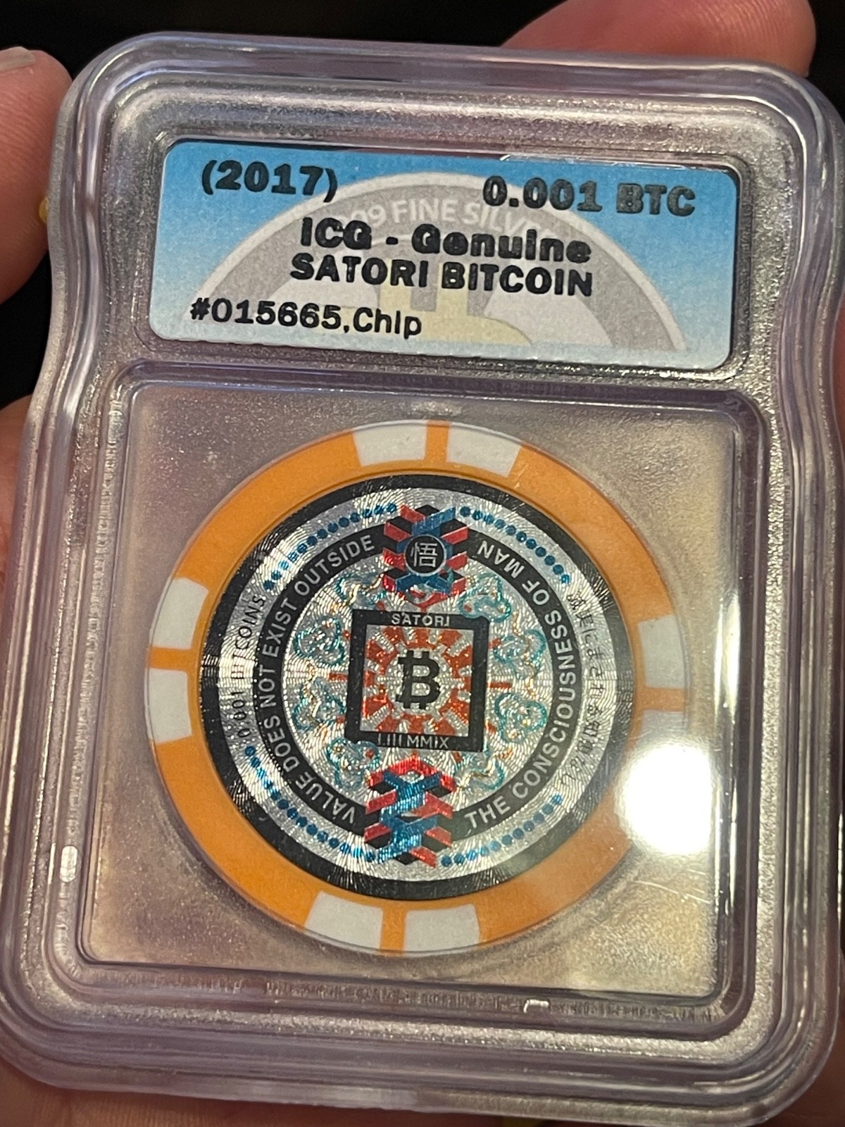 Satori 0.001 BTC 15656Physical Bitcoin Chip Orange – Loaded / Unredeemed