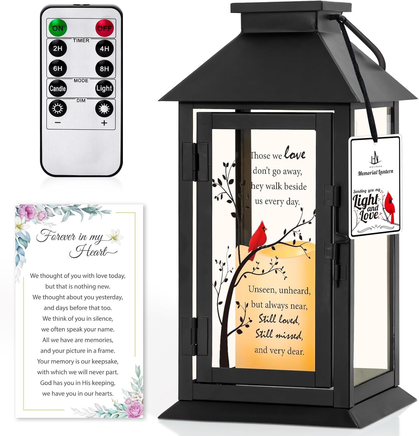 Memorial Lantern with LED Candle & Remote, Sympathy Gift for Loss of Loved One