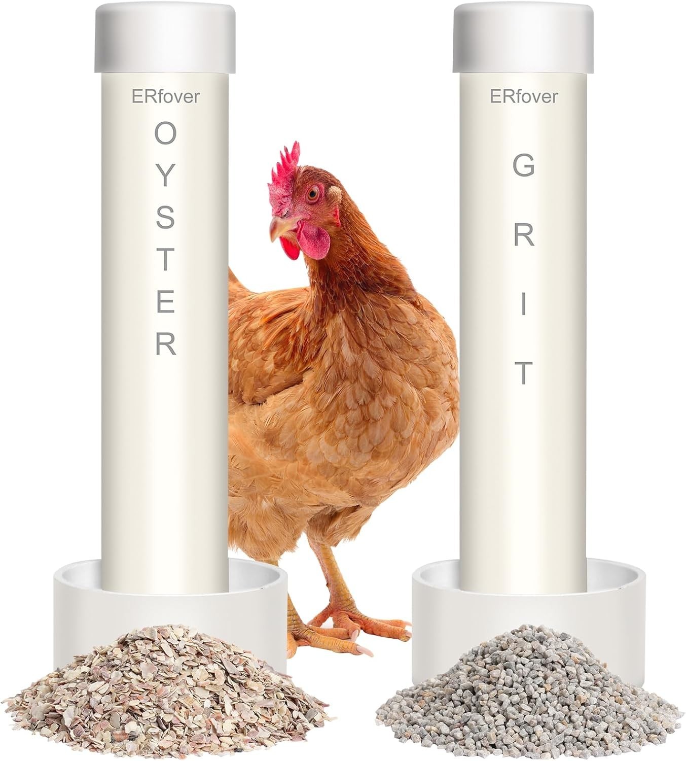Pack of 2 Chicken Oyster Shell & Grit Feeder Hens Automatic Gravity Dispenser