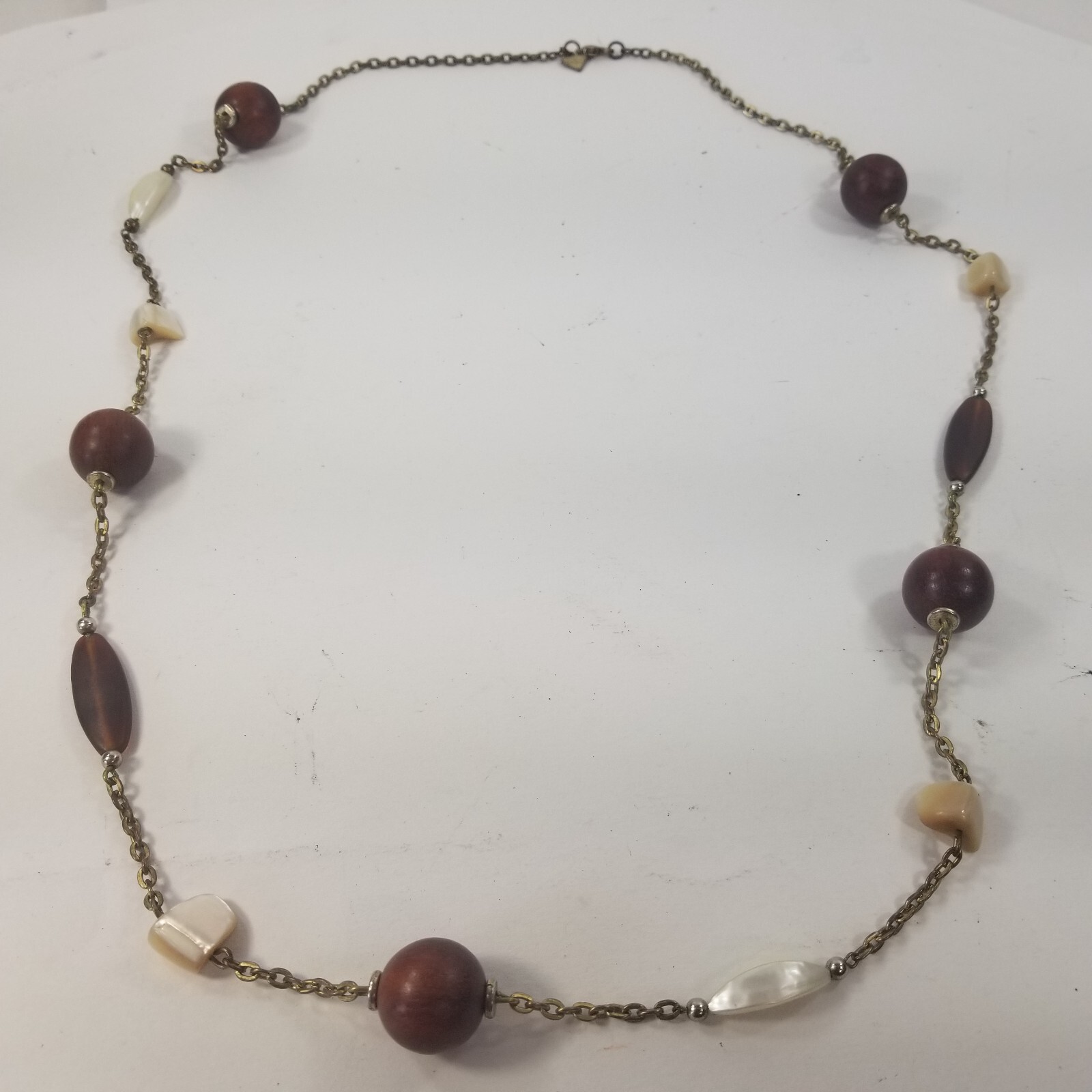 Vtg Signed Cookie Lee Long 35" Necklace Chunky Wood Acrylic Beaded Jewelry