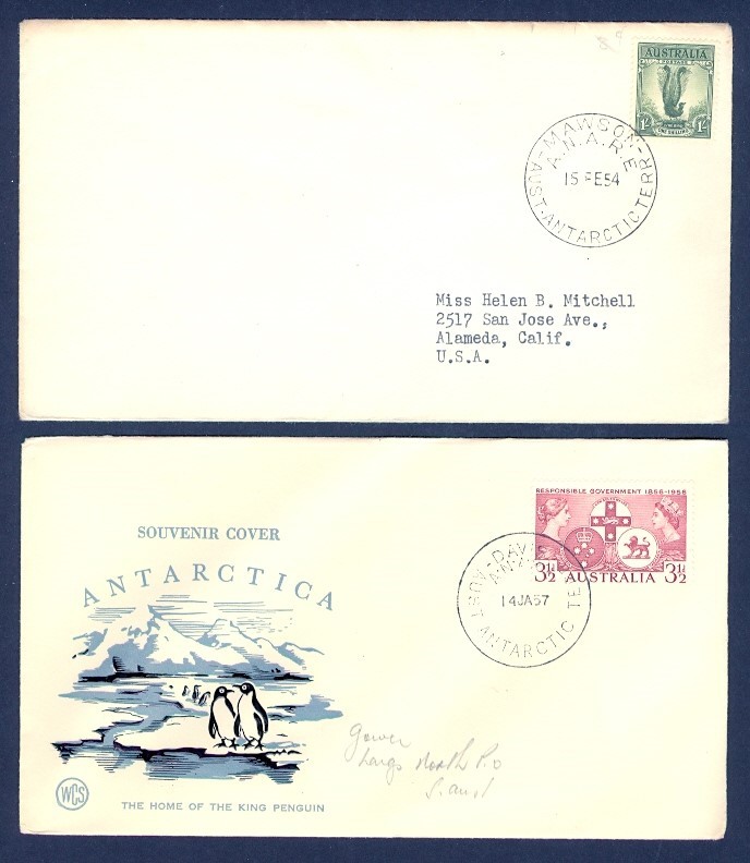 AUSTRALIA 1954 MAWSON ANARE & 1957 DAVIS CACHET COVER