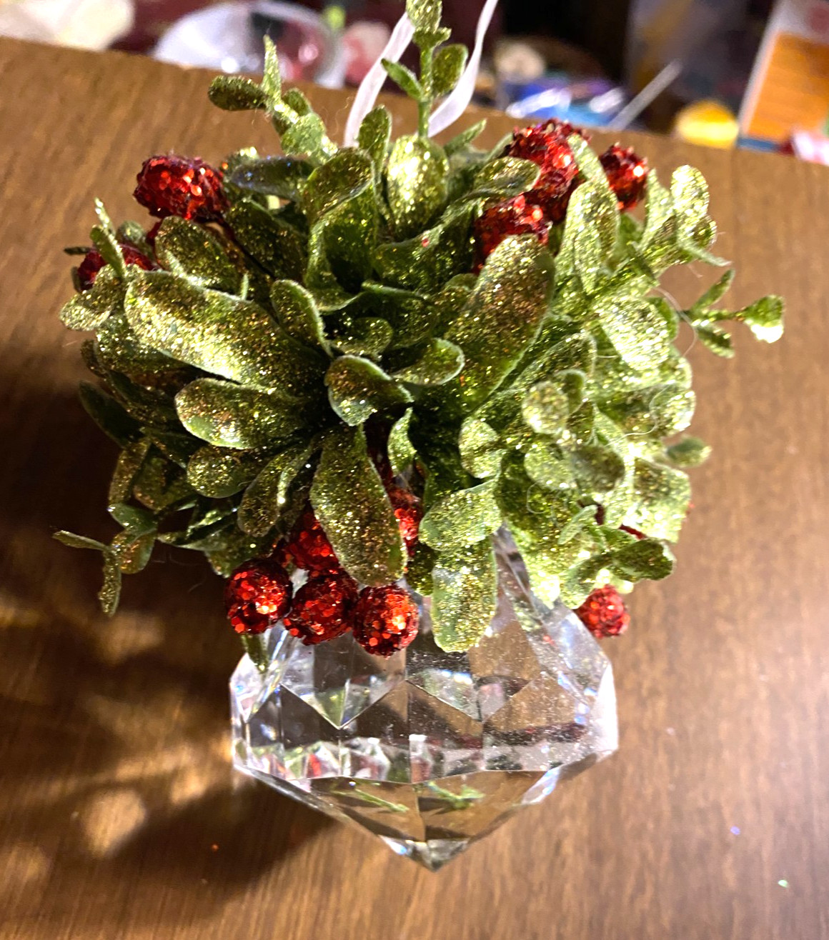 Large Acrylic Decorated Statement Mistletoe Red Berries Christmas Ornament 5.5"