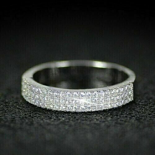 Half Eternity Ring 1.20Ct Round Moissanite Wedding Band 14K White Gold Size 7.5