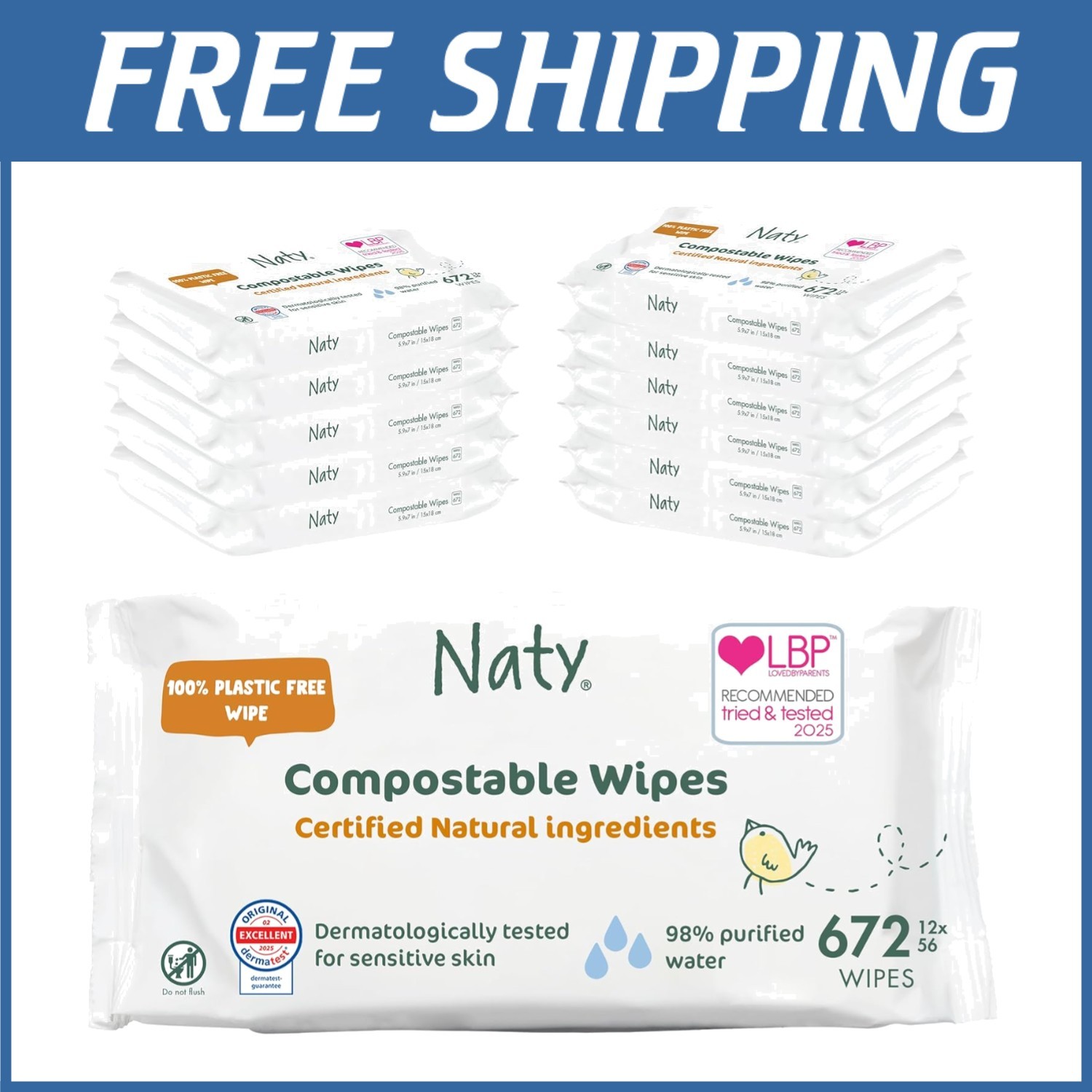 Compostable Baby Wipes | 12 Packs | 672 Count