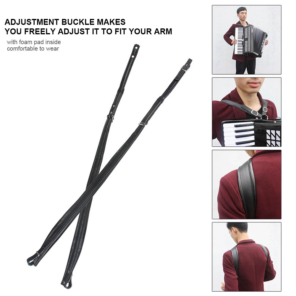 ♡ (Black)1 Pair PU Leather Adjustable Length Shoulder Arm Straps For Accordion