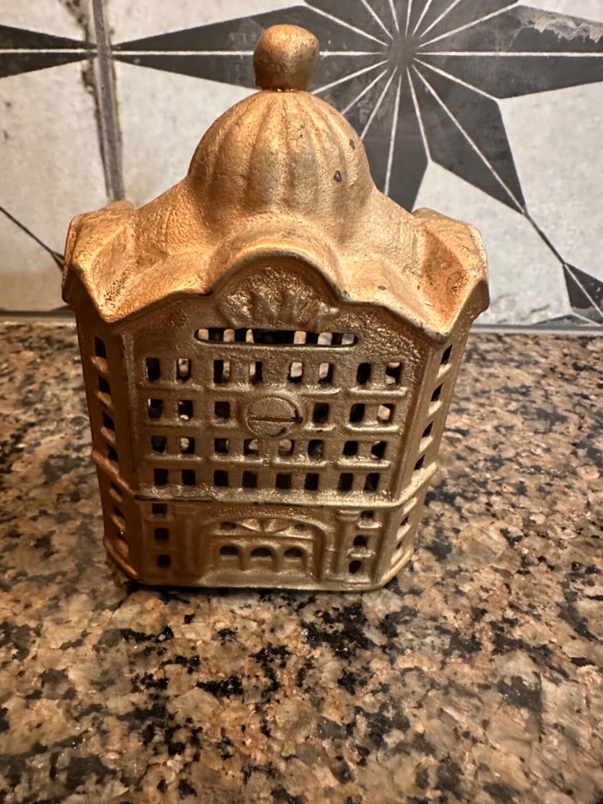 Vintage CAST IRON BANK Domed Top Building AC WILLIAMS Good Condition