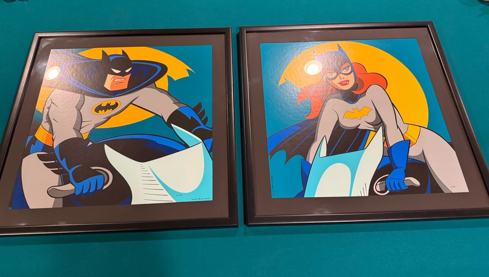 BTAS Batman Batgirl Batcycle Square Face Set Framed Art Print Lithograph WB COA
