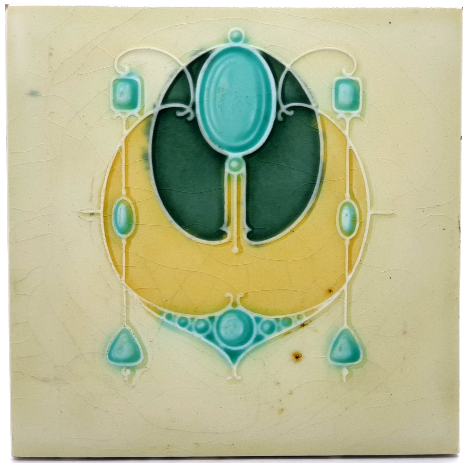 Art Nouveau Fireplace Tile Majolica Jewels Design H & R Johnson C1908 AE6