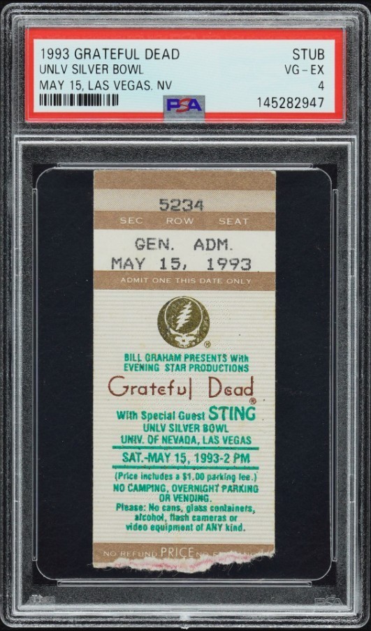 1993 Grateful Dead Ticket Stub 5/15/93 UNLV Silver Bowl Vegas Jerry Garcia PSA 4