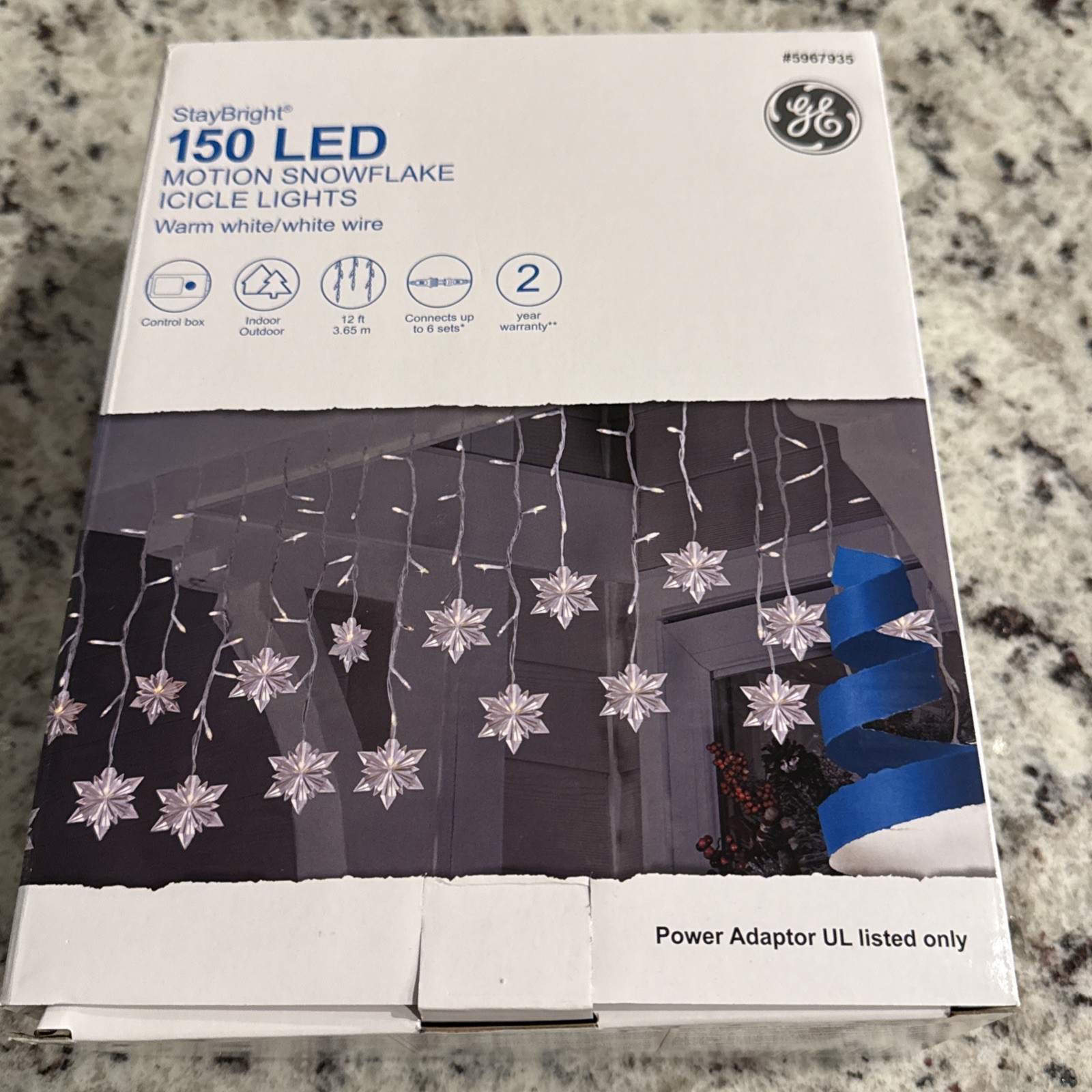 GE StayBright 150ct LED Motion Snowflake Icicle Lights Warm White/White Wire
