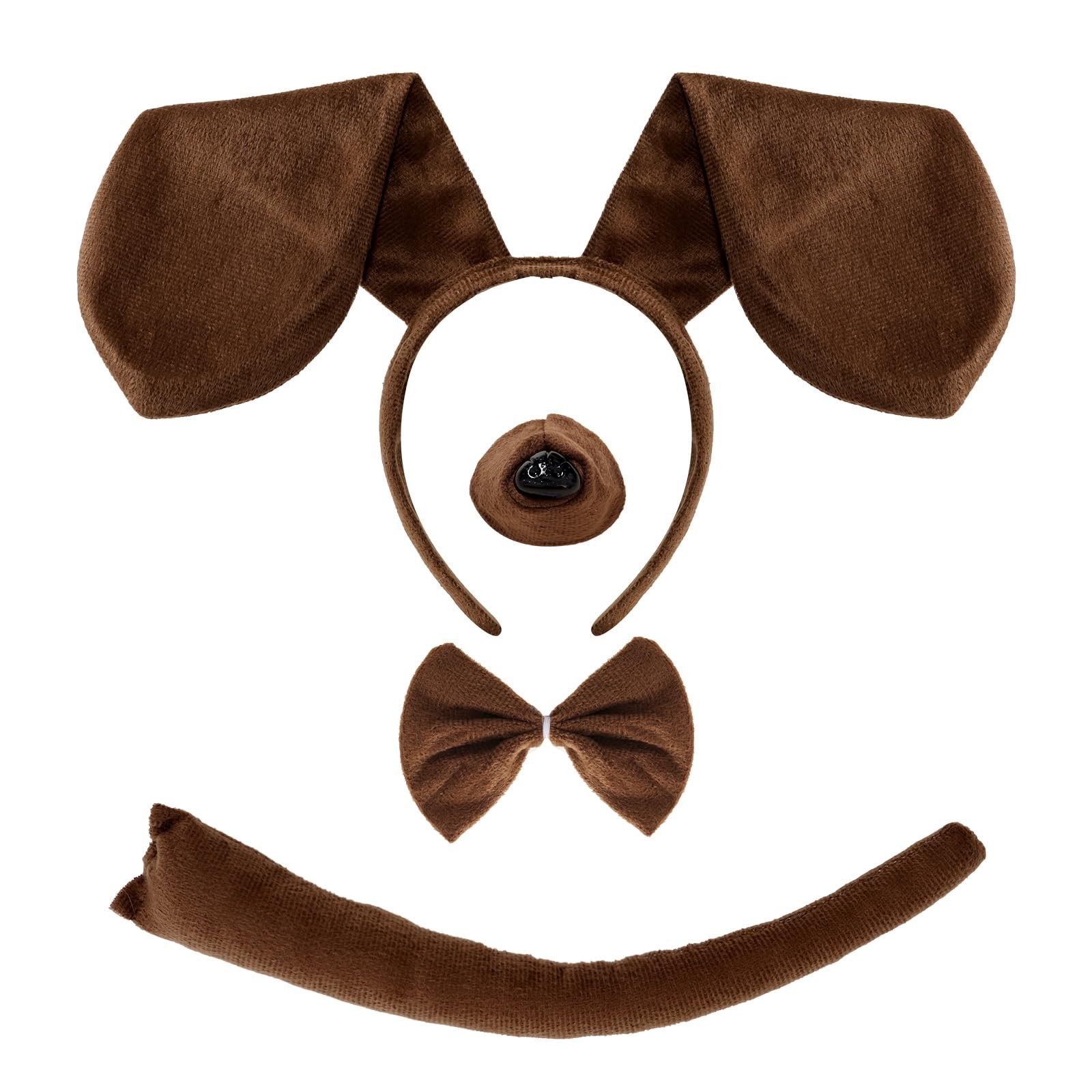 4Pcs Puppy Dog Costume Set Dog Ears Headband Nose Tail Bow Tie Animal Costume