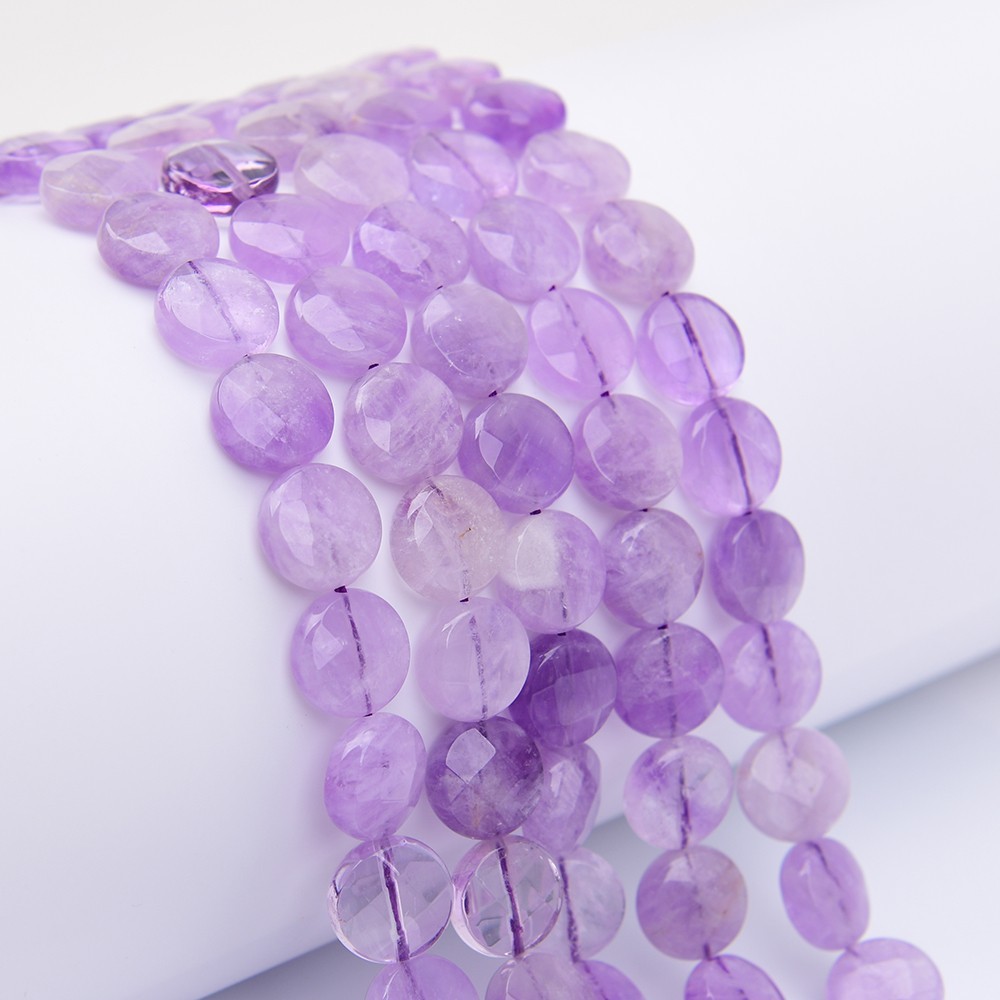 14mm Natural Light Purple Amethyst Loose Quartz Faceted Coin Beads 15.5'' Strand