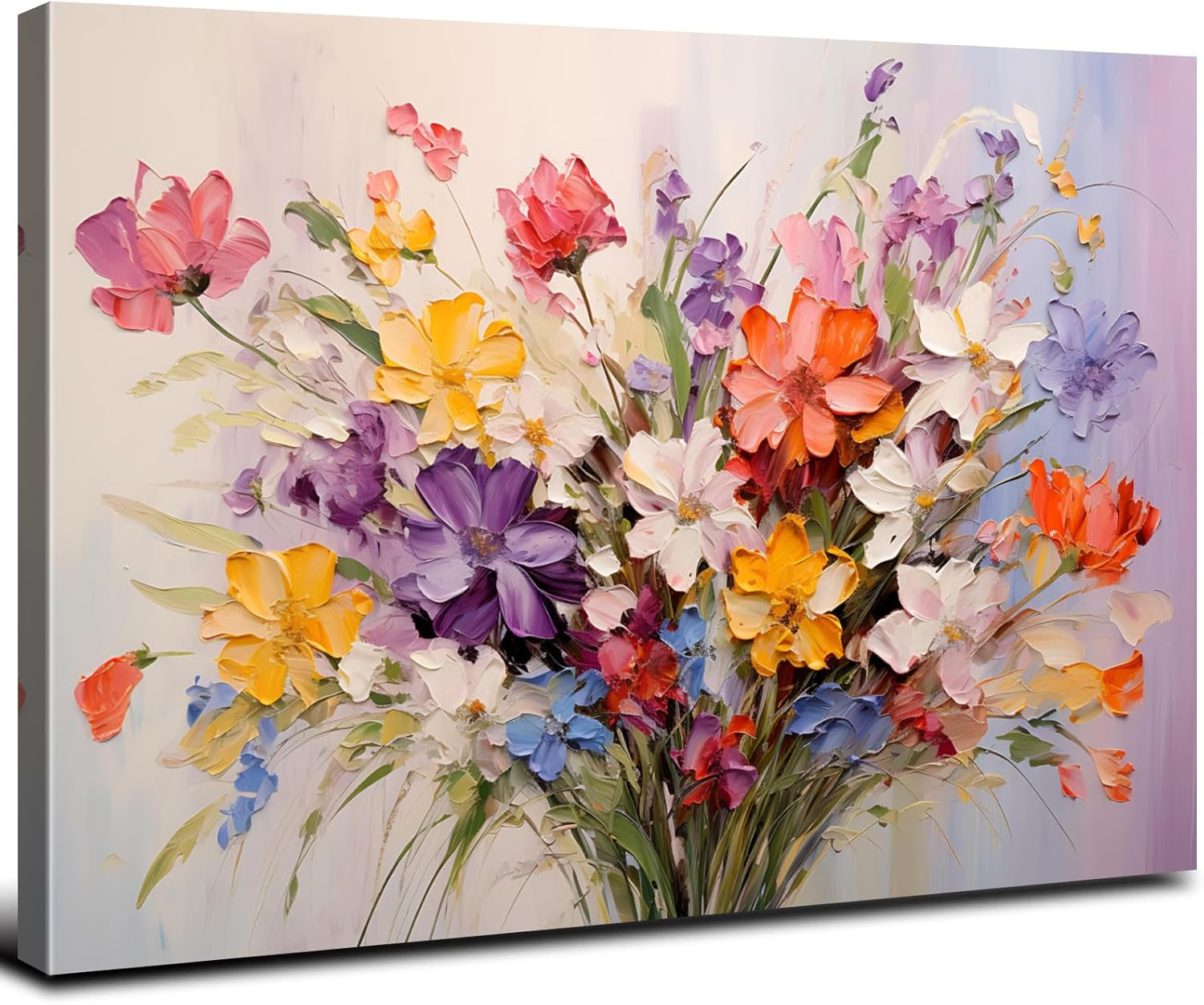 Colorful Flower Canvas Wall Art Yellow Orange Purple Wildflower Painting Prinrts