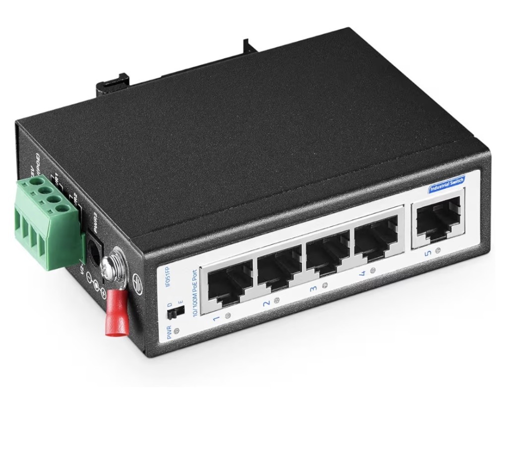 5 Port Mini PoE+ Industrial Switch, 4 Ports PoE+ and 1 Uplink, 10/100Mbps 