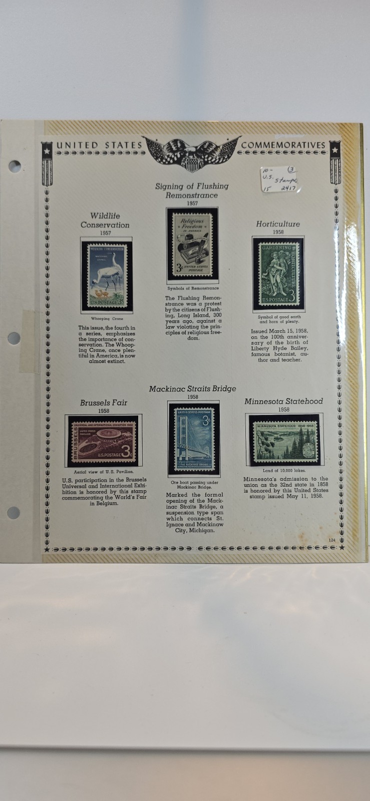 Vintage US Commemorative Stamp Minkus Pg 119,121,122,124