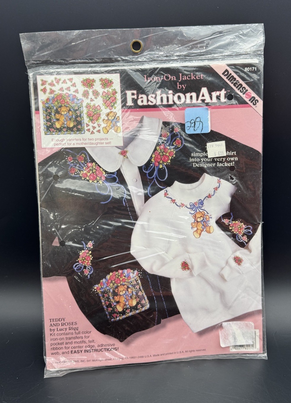 Vintage Dimensions FashionArt Teddy & Roses Iron-On Transfer Kit 80171 Sealed