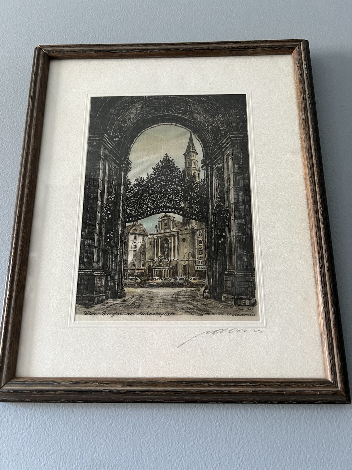Vienna Gate Wien Burgler on Michaelplatz Silk Etching Signed