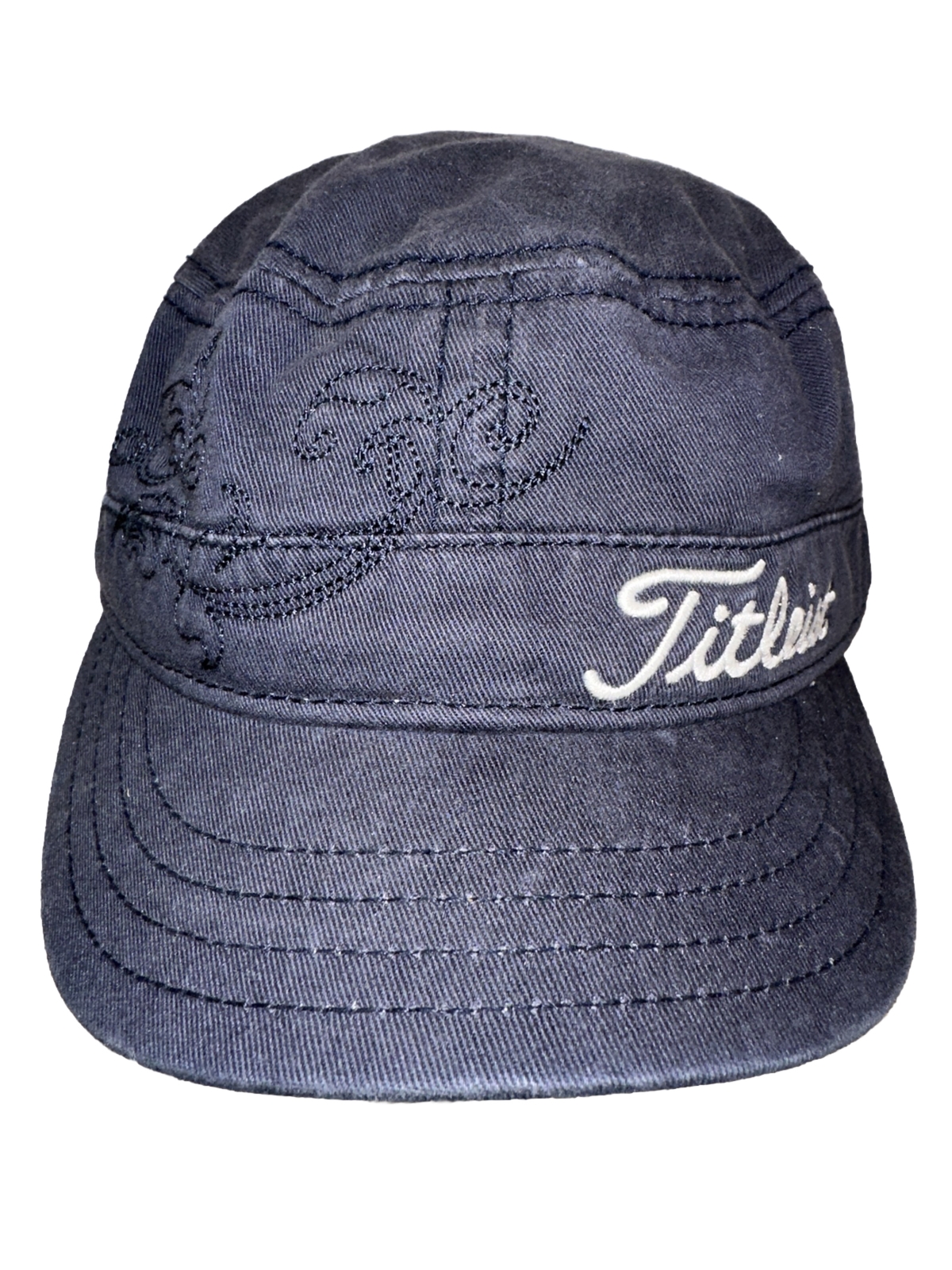 Titleist White on Navy Blue Cadet Hat Cap Plaid Under Bill Inside Hook Loop