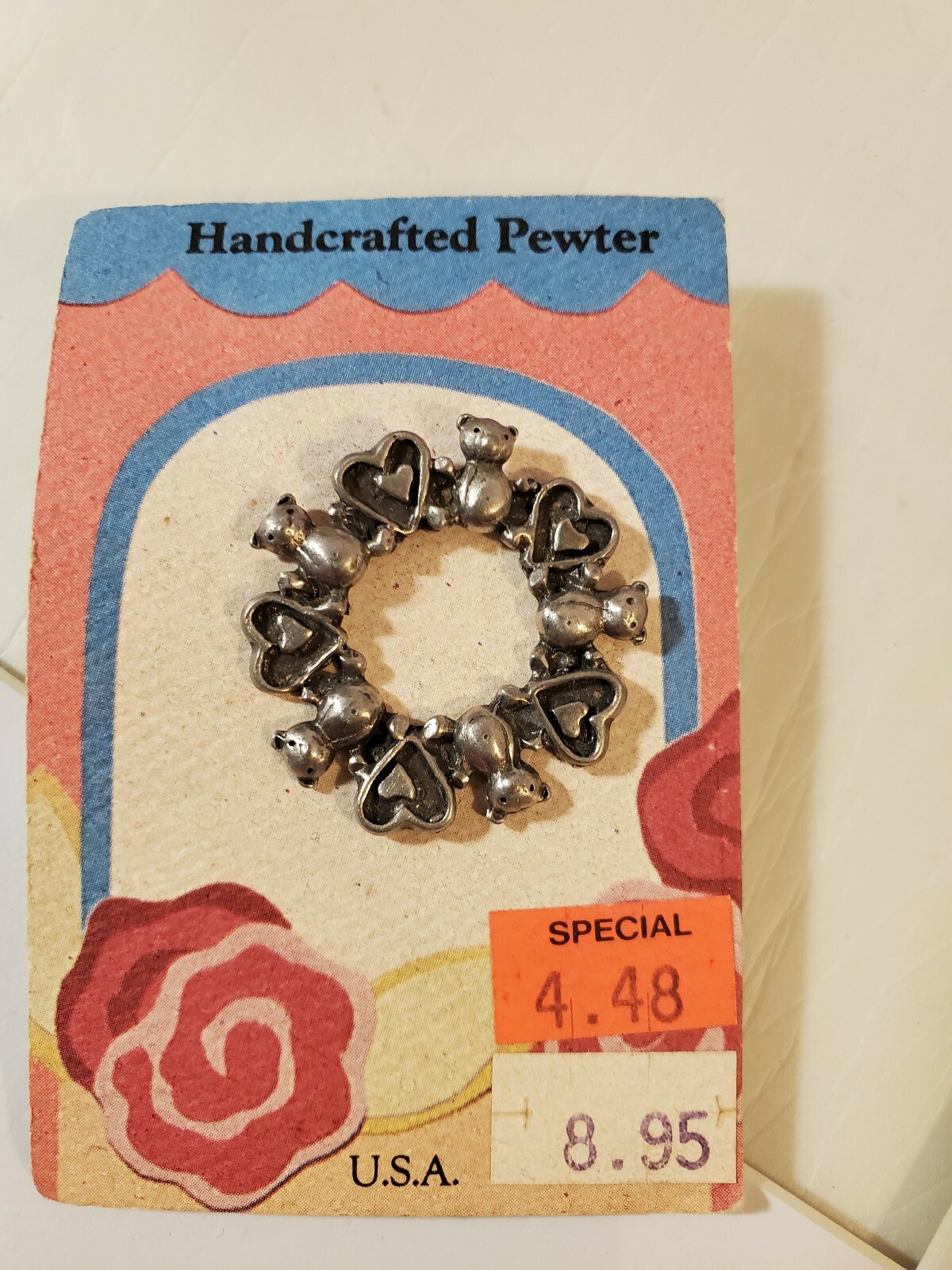 Vintage pewter pinback hand crafted JBA