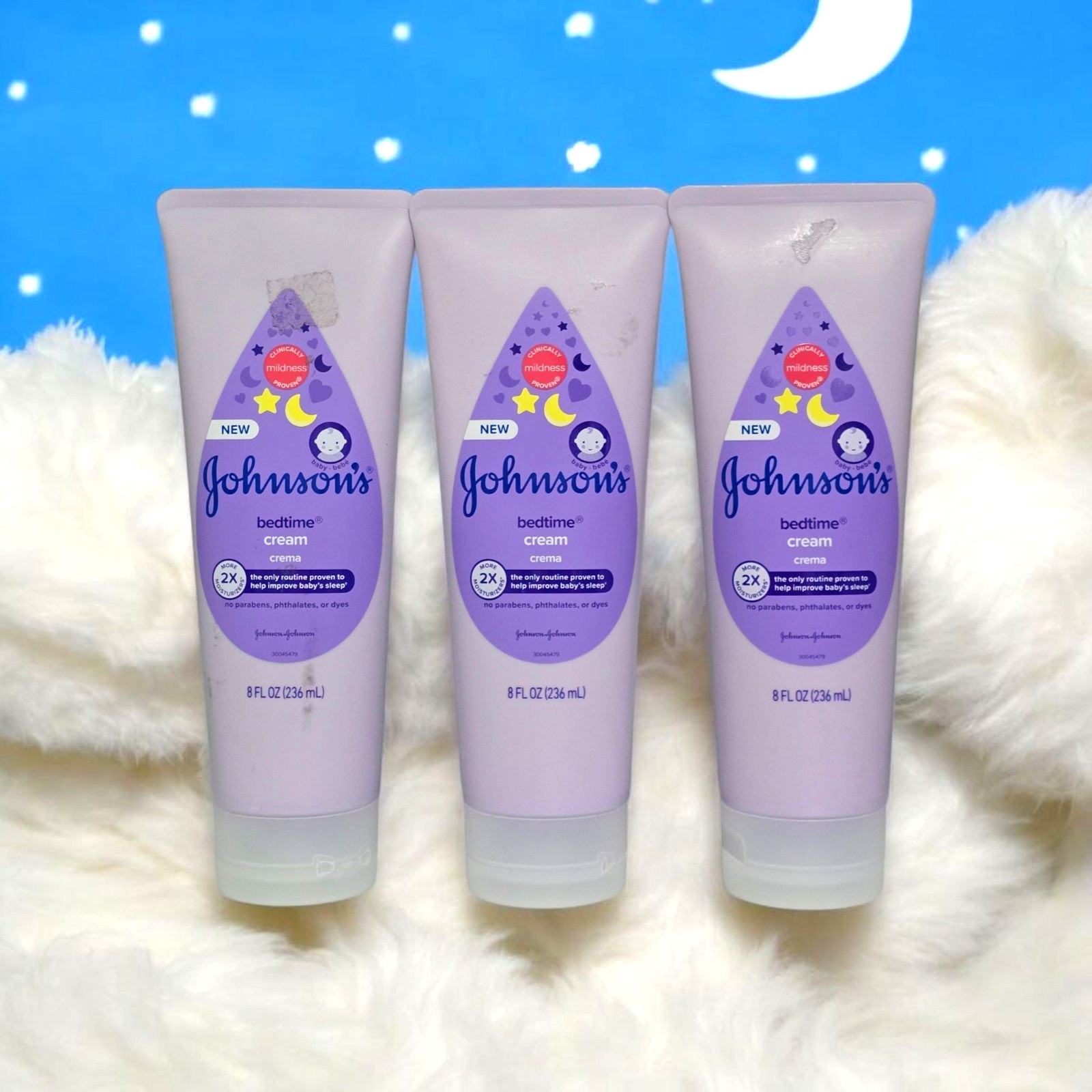 3x Johnson's Baby BEDTIME CREAM Relaxing Scent 8oz ea SEALED All Ages