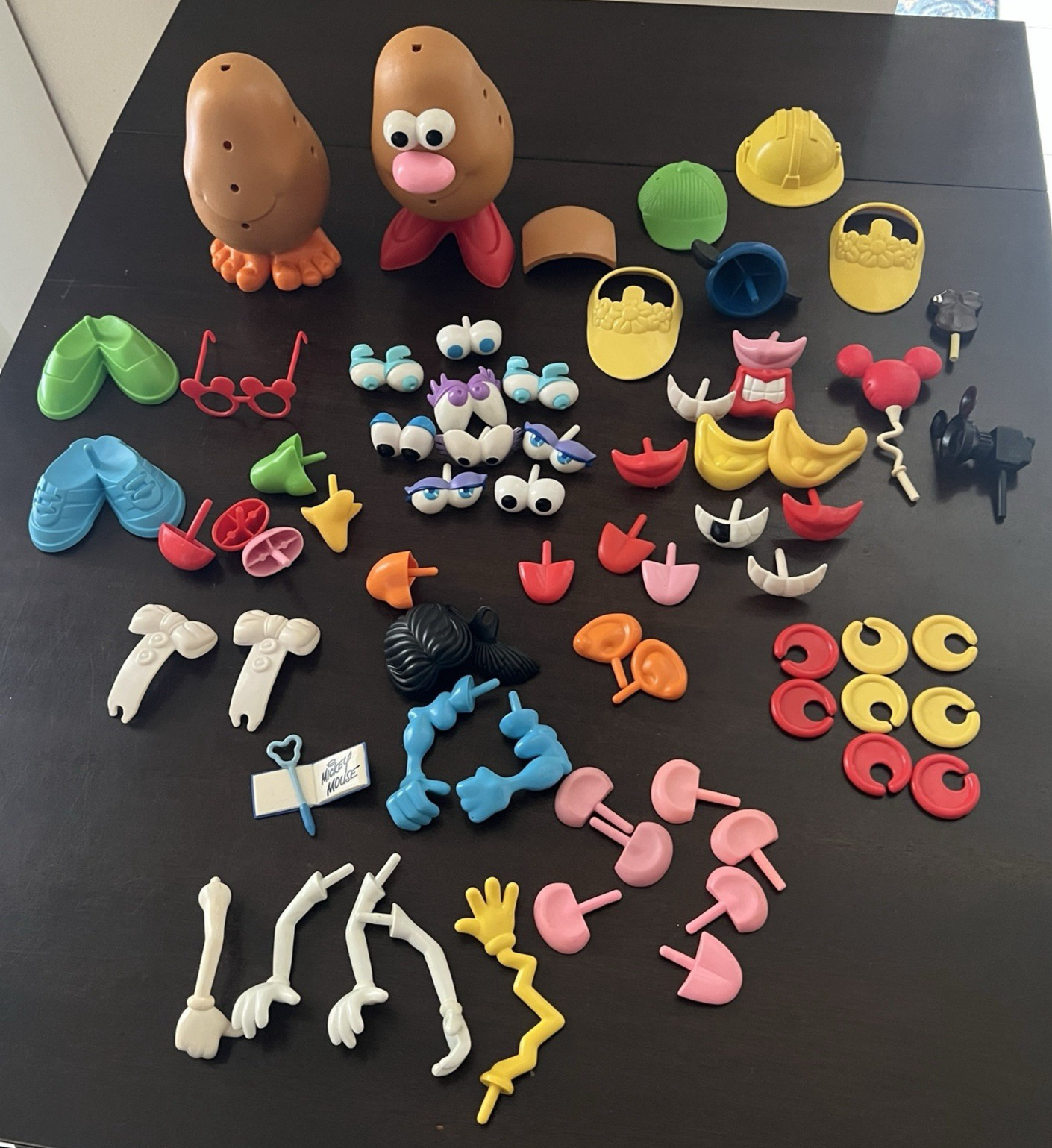 1985 Mr. Potato Head Lot Of 74 Pieces Eyes Arms Shoes Hats Lips 2 Bodies Vtg