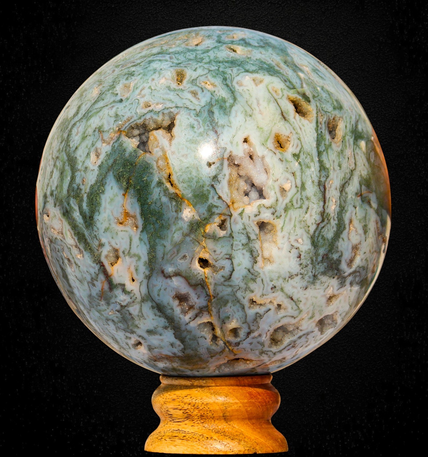 150MM Geode Moss Agate Sphere Lace Agate Sphere Healing Chakra Ball Unique Gift