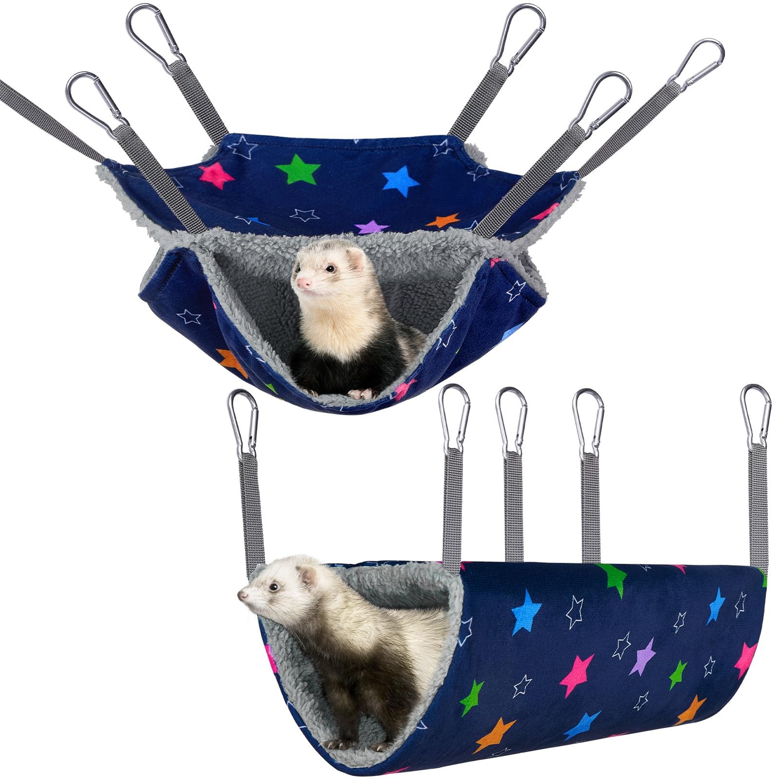 Bienbee 2 Pcs Ferret Rat Hammock Set for Cage Washable Guinea Pig Blue 